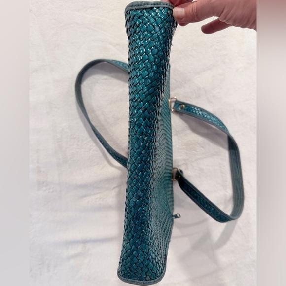 Vintage Woven Straw Tote Bag Colorblock Pink Teal Mustard Made in Italy - Picture 10 of 10